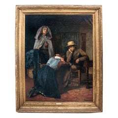 Énorme peinture « Les Derniers Moments » d'Émile Godding 1882