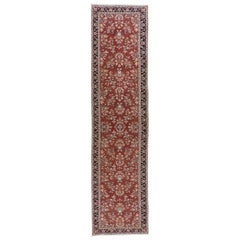 2.6x11.4 Ft Turkish Vintage Hand Knotted Hallway Runner Rug with Floral Motif