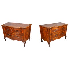 Antique Pair Of Large Venetian Rococo Walnut Commodes