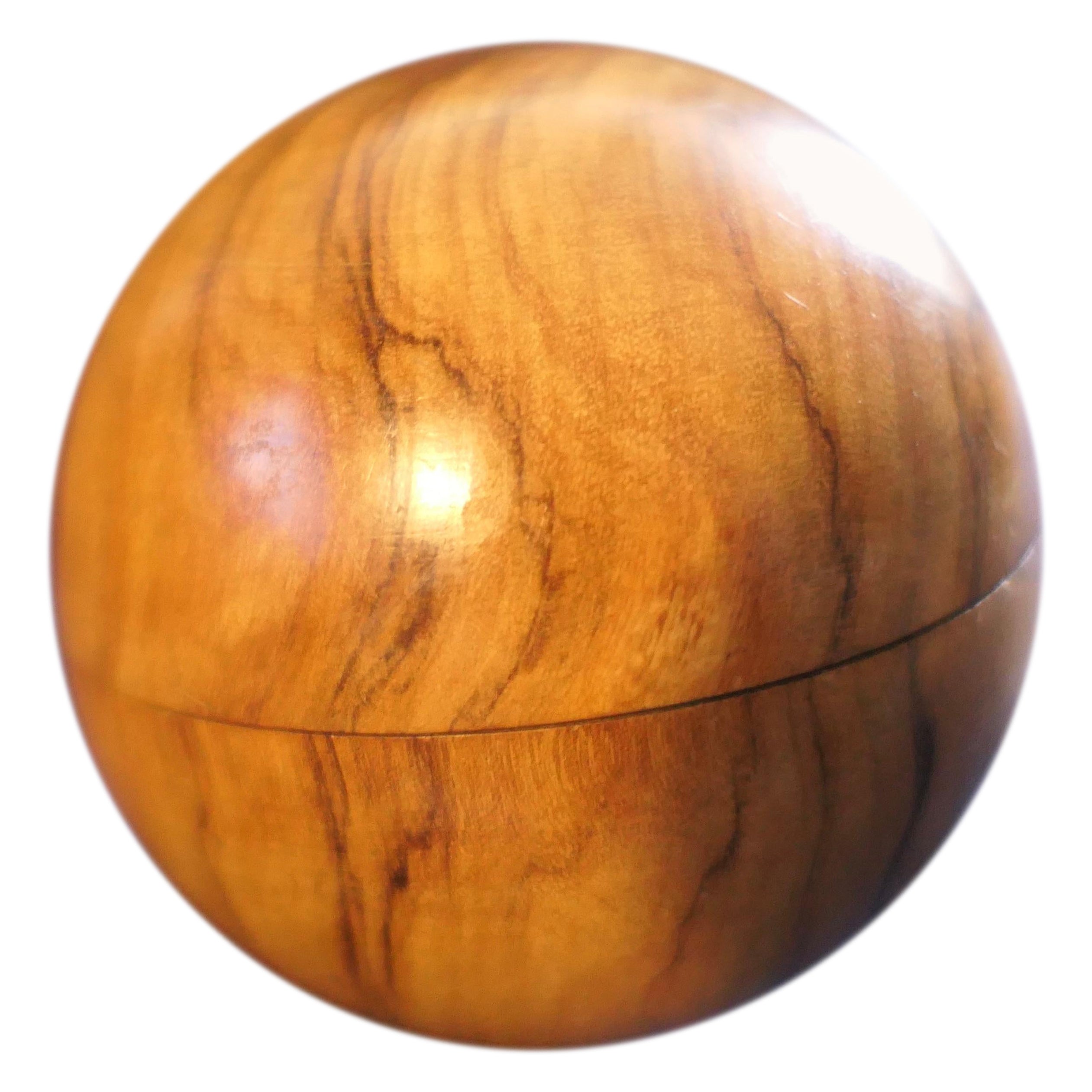 A Treen Sphere Enclosing Needle and Thread Spool For Sale