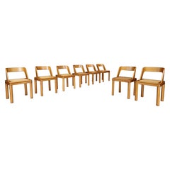 RB Rossana Set of Eight Dining room Chairs in Cane and Ash, Italy 1960s  