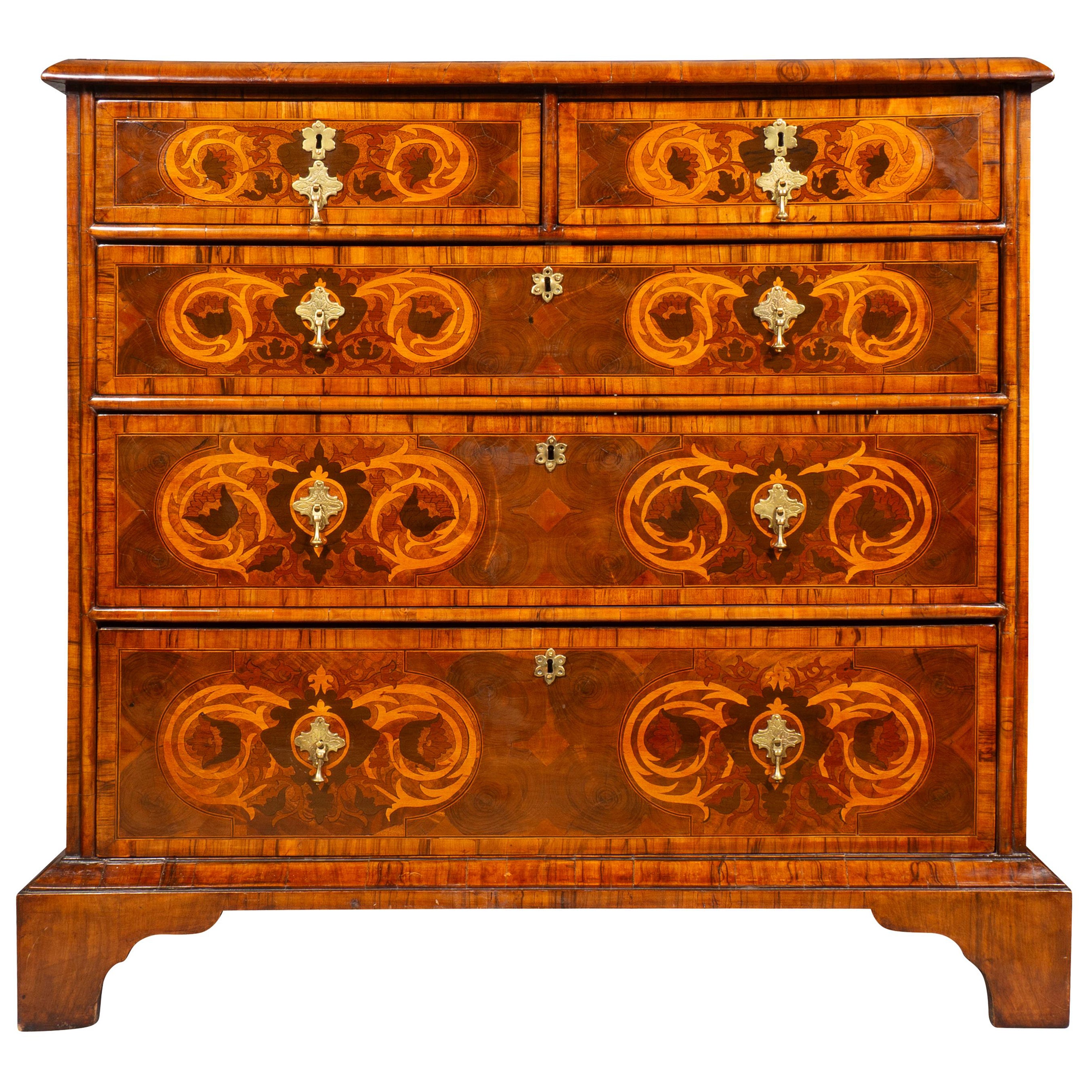 William And Mary Walnut And Oyster Veneer Chest Of Drawers For Sale