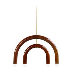 Customizable Ceramic Pendant Lamp 'TRN E3' by Pani Jurek, Brass Rod, Brown
