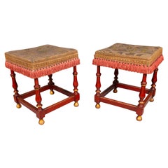 Pair Of Red Painted Baroque Style Stools