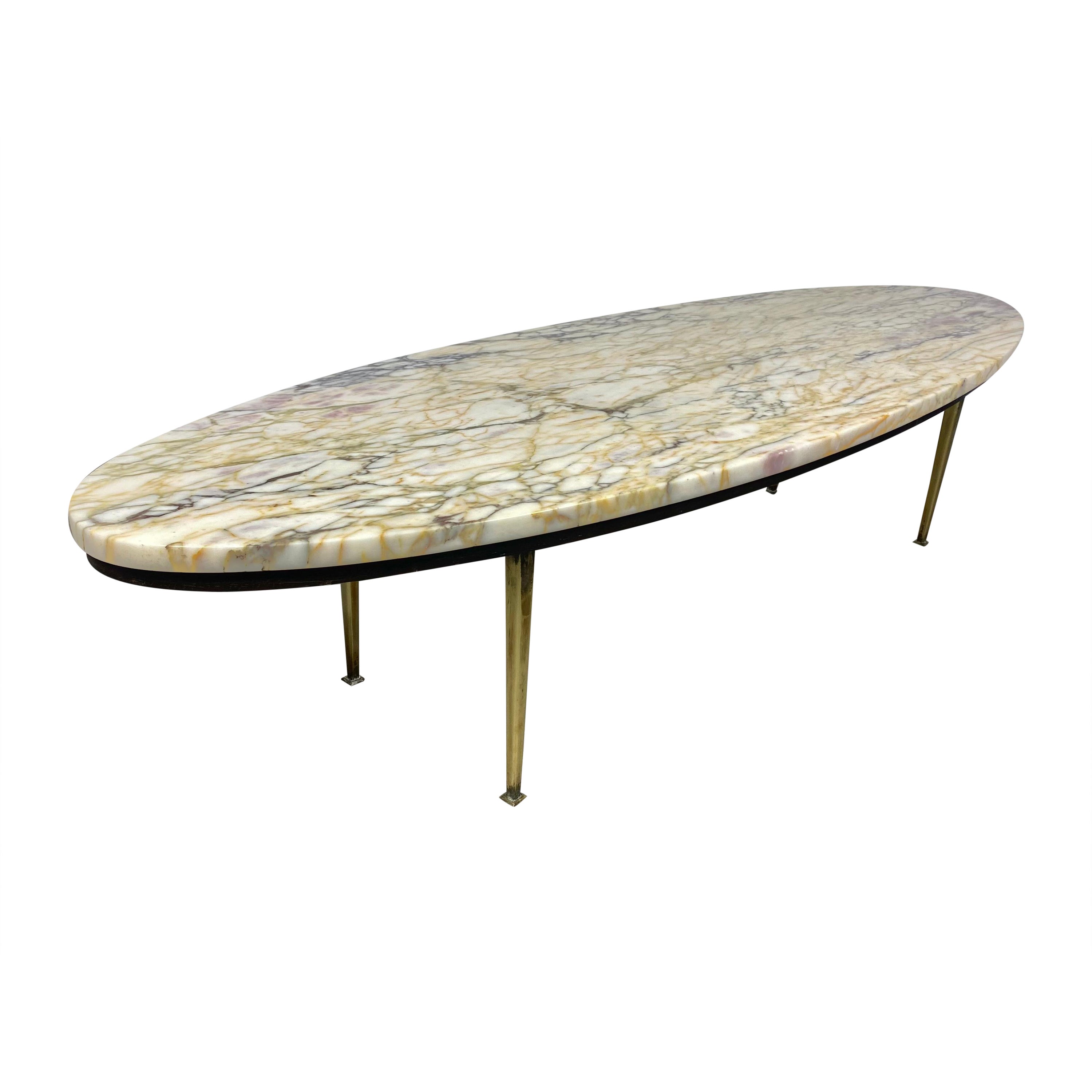 Stunning Modernist oval marble and brass coffee/cocktail table made in Italy 