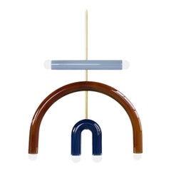Ceramic Pendant Lamp 'TRN F3' by Pani Jurek, Brass Rod, Blue & Brown