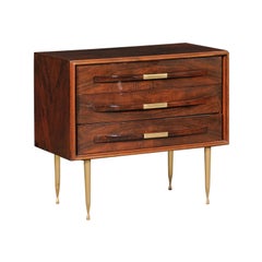 Sophisticated Modern Bookmatch Walnut and Brass Commode, Italy, circa 1950