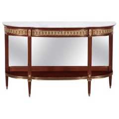 Mahogany bronze mounted Louis XVI style marble top console table