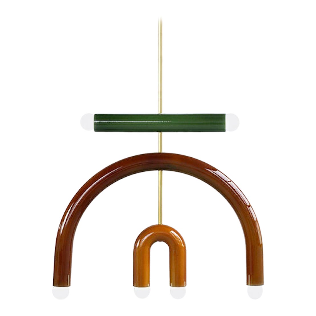 Ceramic Pendant Lamp 'TRN F3' by Pani Jurek, Brass Rod, Green, Brown & Ochre For Sale