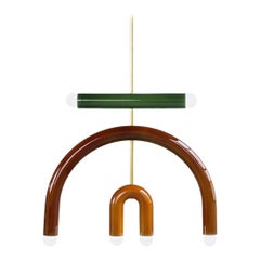 Ceramic Pendant Lamp 'TRN F3' by Pani Jurek, Brass Rod, Green, Brown & Ochre