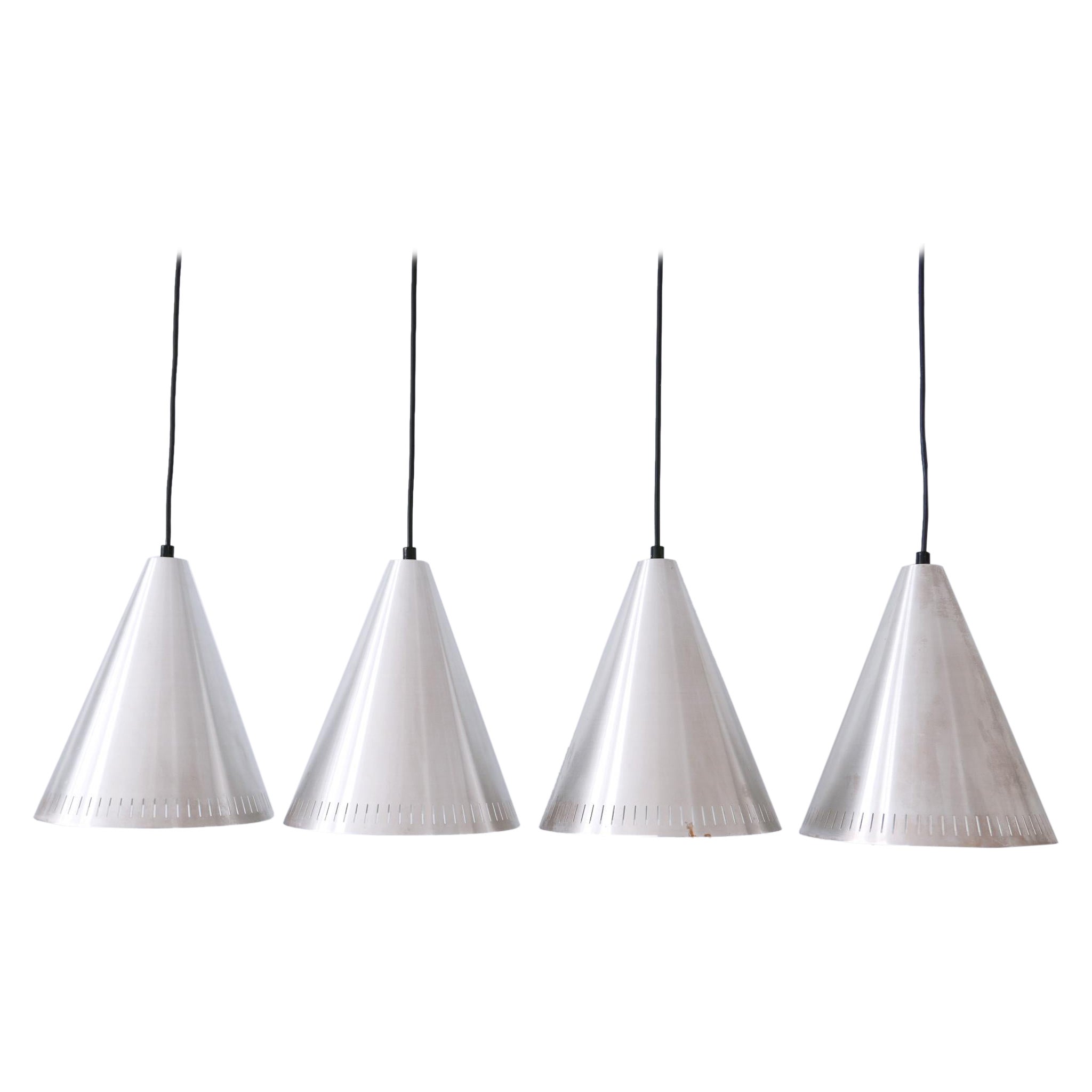 Set of Four Mid Century Modern Aluminium Pendant Lamps by Goldkant 1970s Germany For Sale