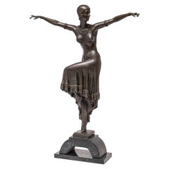 Signed Dimitri H. Chiparus "Graceful Dancer" Bronze Sculpture on Marble Base