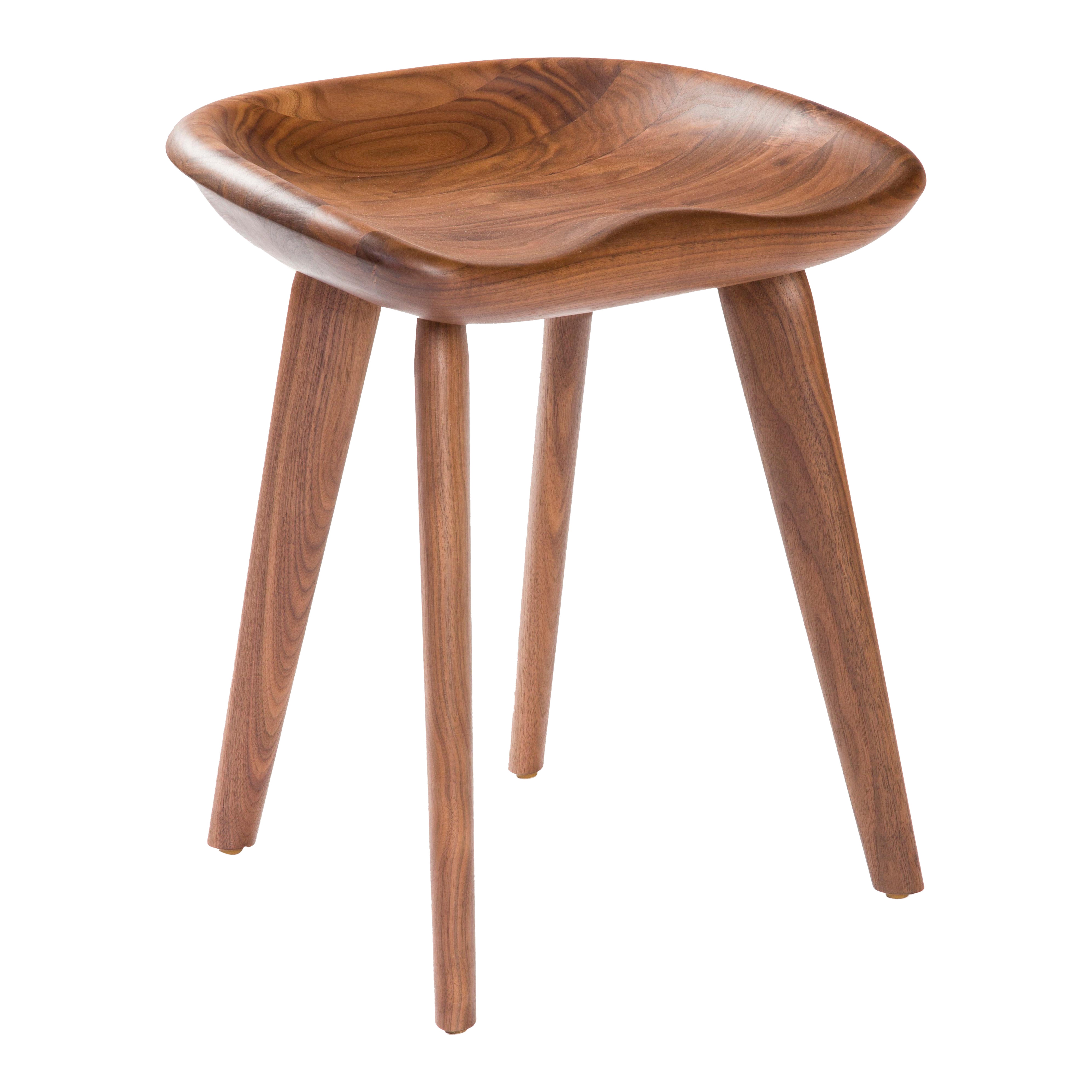 For Sale: Brown (Wood Walnut Natural) Tractor Stool in Carved, Solid Wood by Craig Bassam