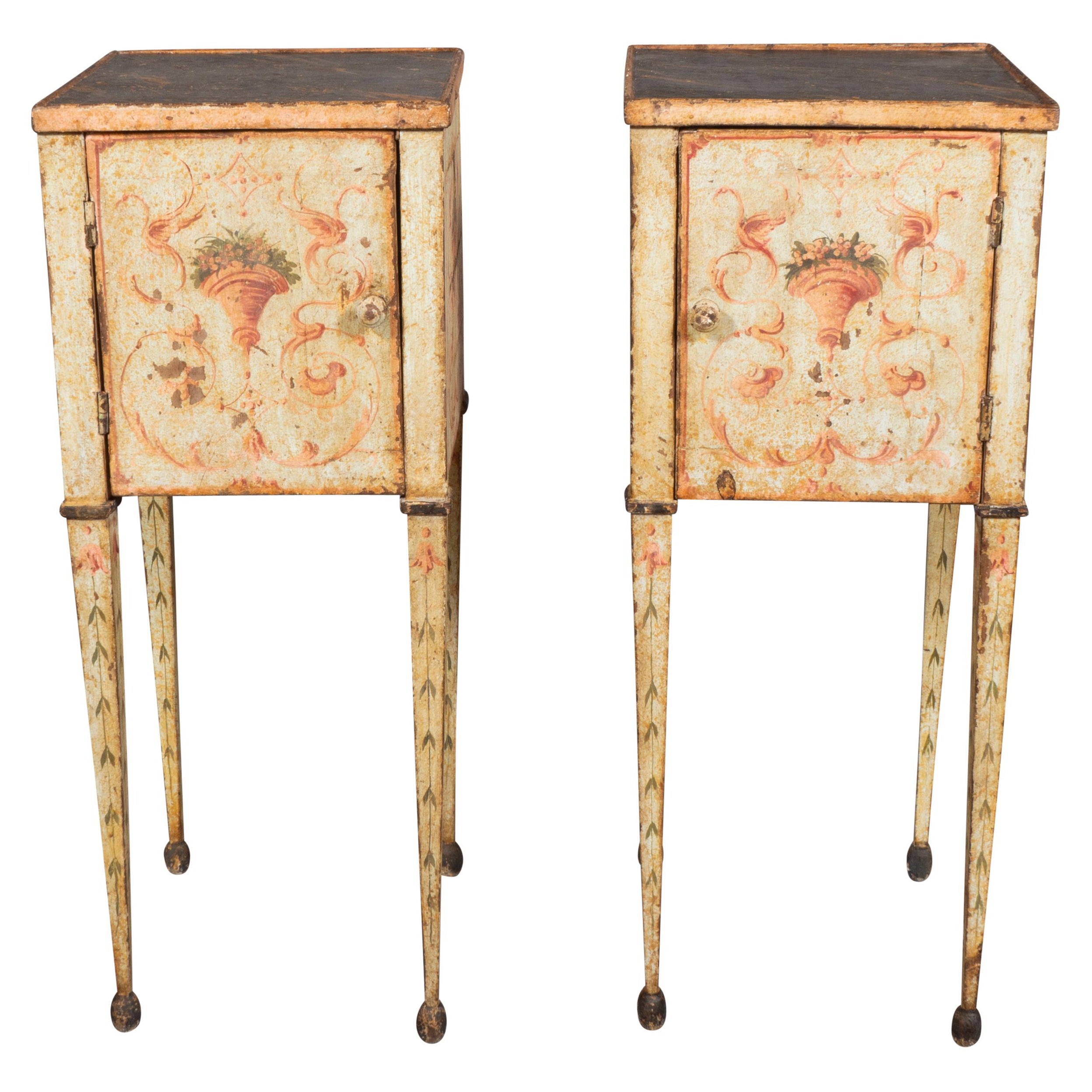 Pair Of Italian Neoclassic Painted Commodes For Sale