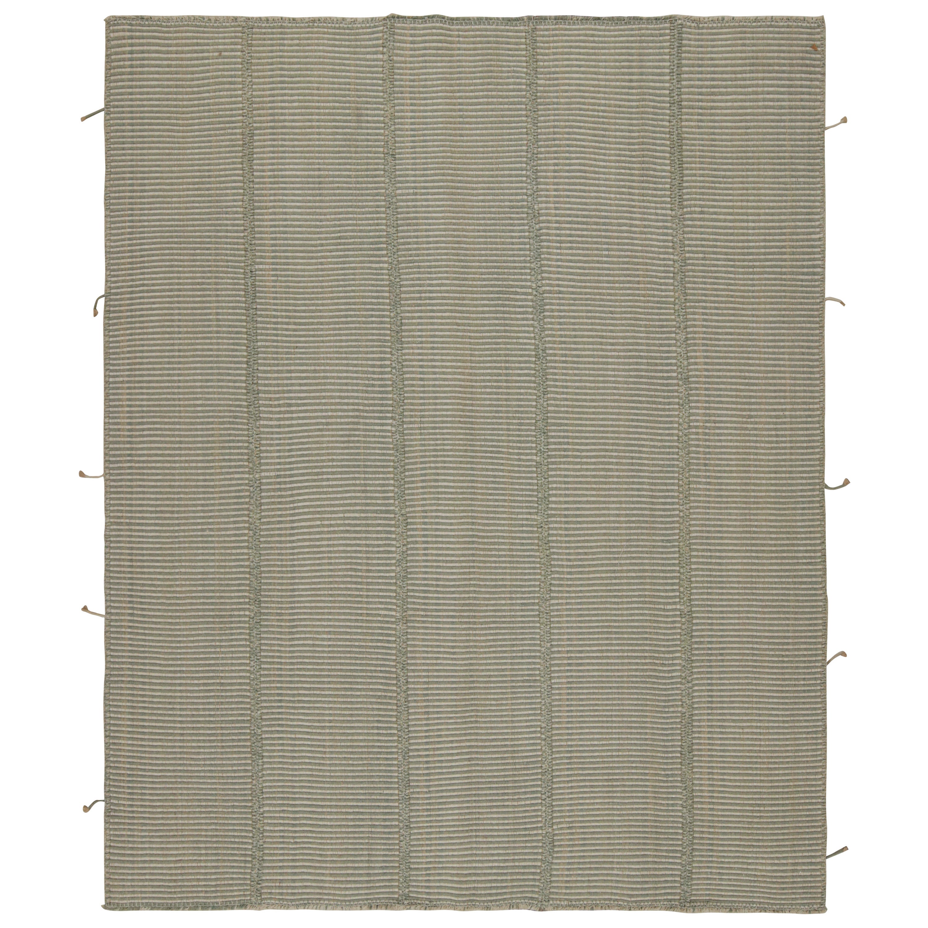 Rug & Kilim’s Modern Kilim in Gray with Stripes & Beige-Blue Accents For Sale