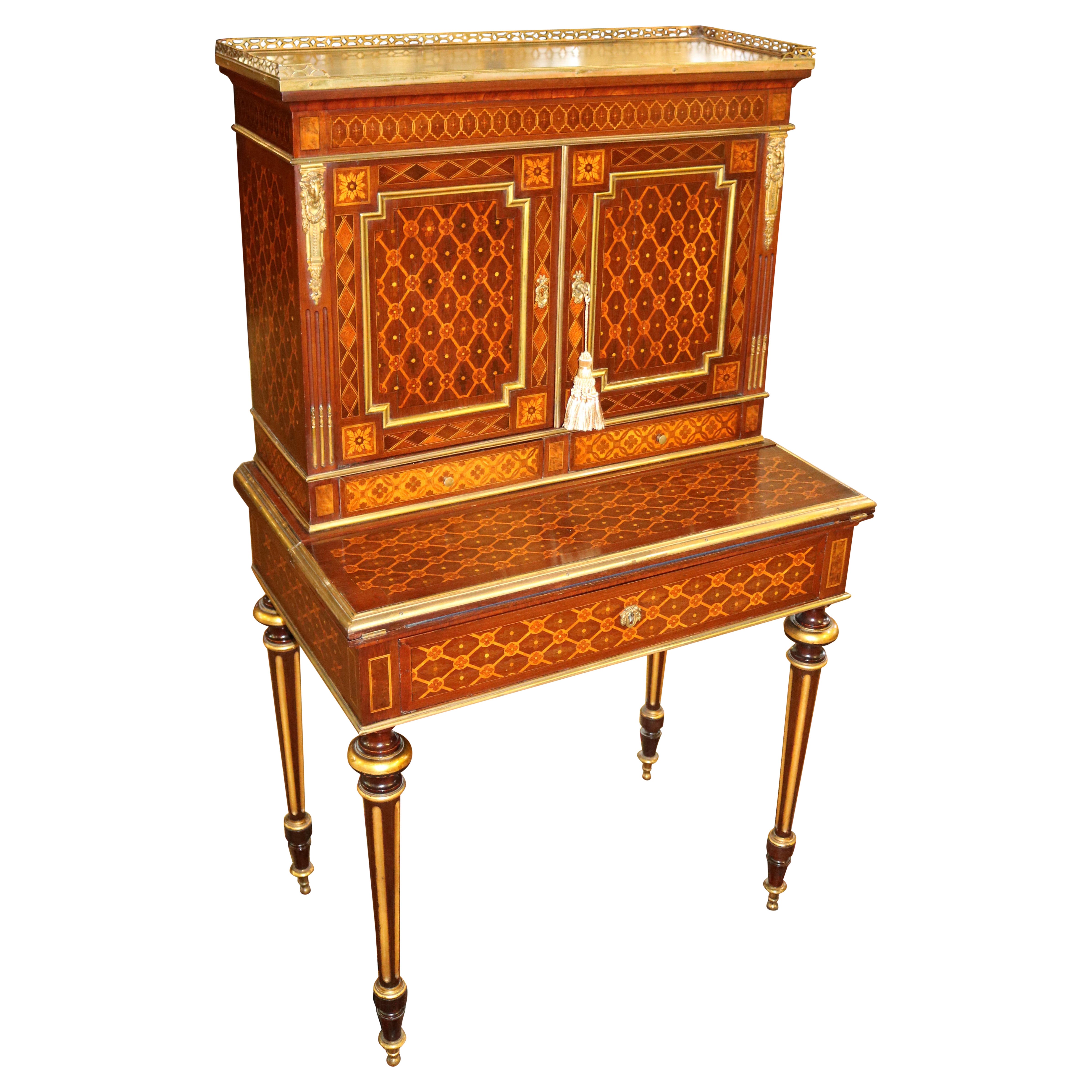 19th Century French Rosewood Inlaid Louis XVI Ladies Desk Bonheur Du Jour For Sale