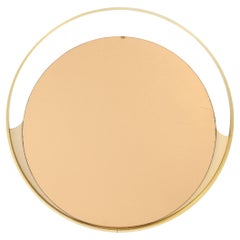 1970 Italian Modernist Brass and Rose Gold Round Mirror (Miroir rond en laiton et or rose)