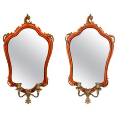 Used Pair Of Italian Red Painted Girandole Mirrors