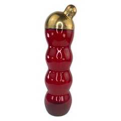 Vintage Art Deco Ruby Red Undulating Form Cocktail Shaker