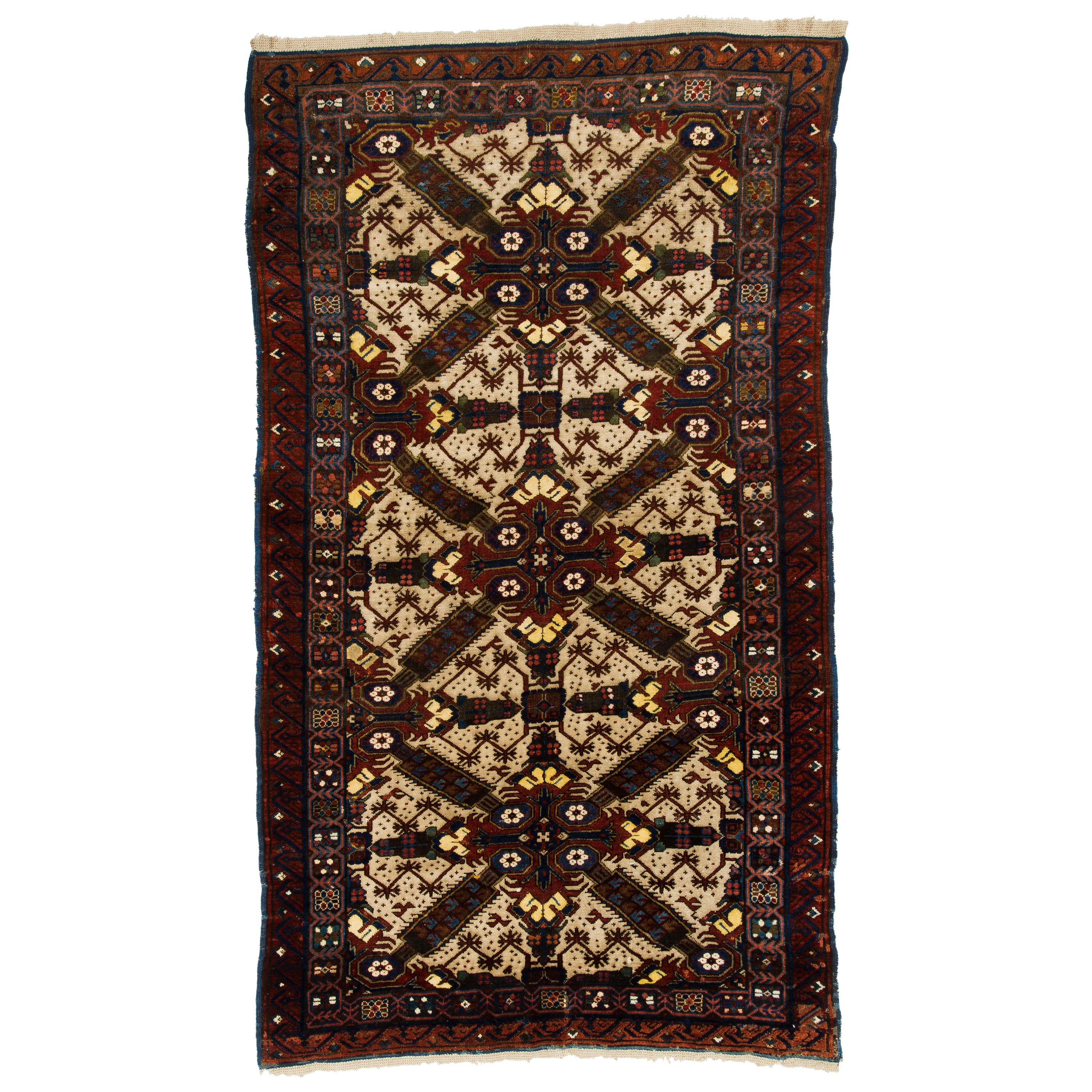 4x7.2 Fuß Antiker kaukasischer Seichur-Teppich im Angebot