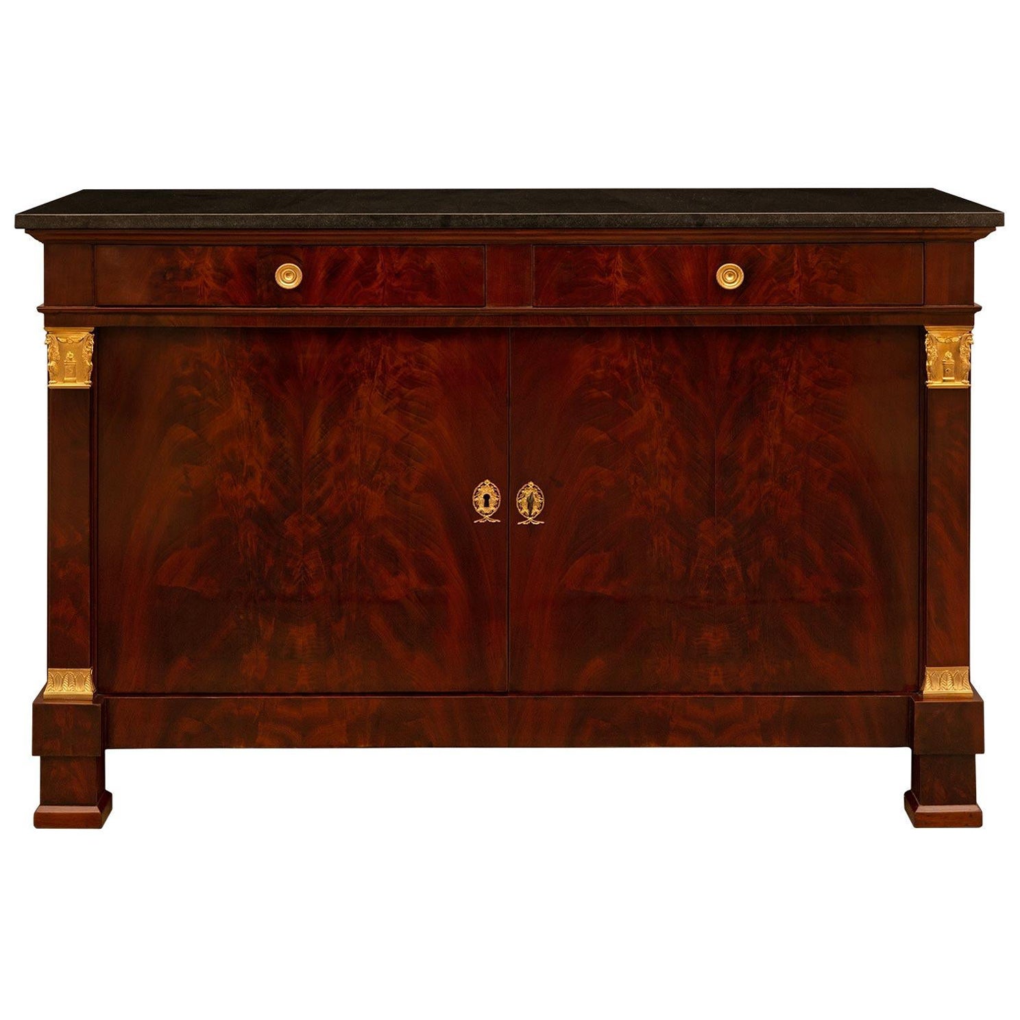 French Early 19th Century 1st Empire Period Flamed Mahogany And Ormolu Buffet