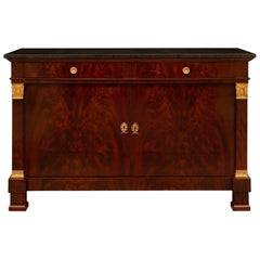 French Early 19th Century 1st Empire Period Flamed Mahogany And Ormolu Buffet