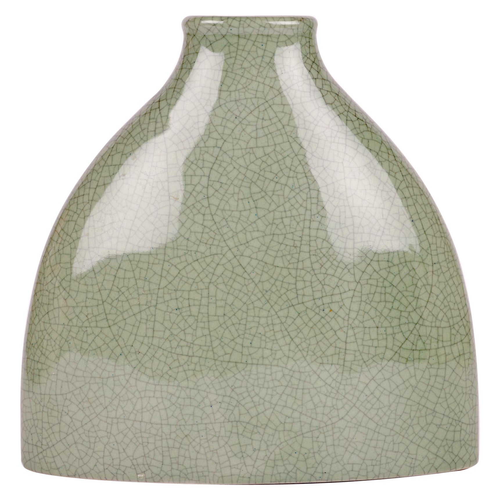 South East Asian Porcelain Celadon Glazed Craquelure Bottle Vase For Sale