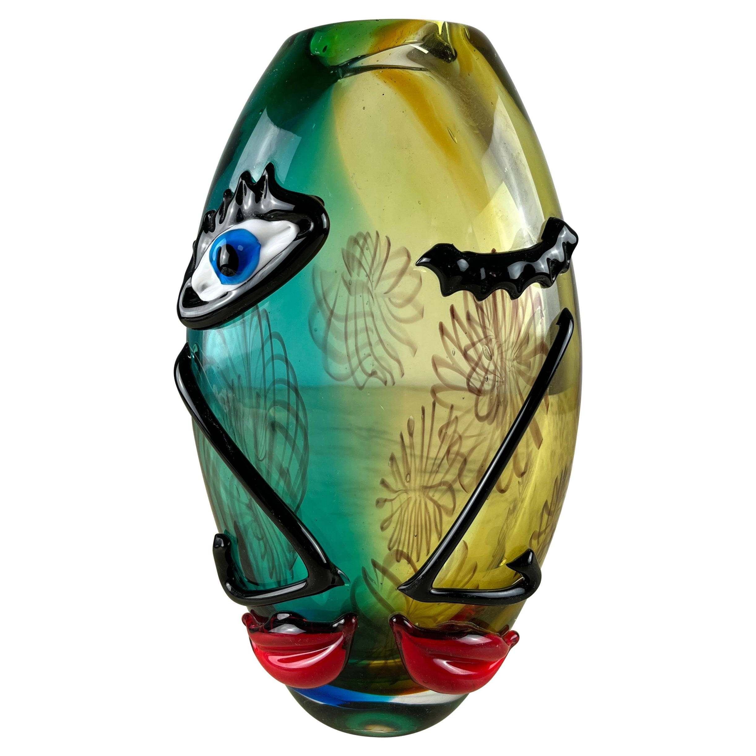 Vase en verre de Murano multicolore du milieu du siècle attribué à Alfredo Barbini 1980