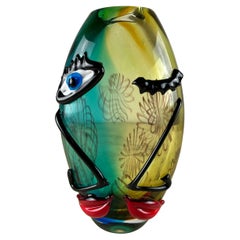 Vase en verre de Murano multicolore du milieu du siècle attribué à Alfredo Barbini 1980