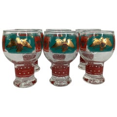 Set of 6 Retro Cera Patriotic Drum Beer Glasses in Teal & Red Enamel 