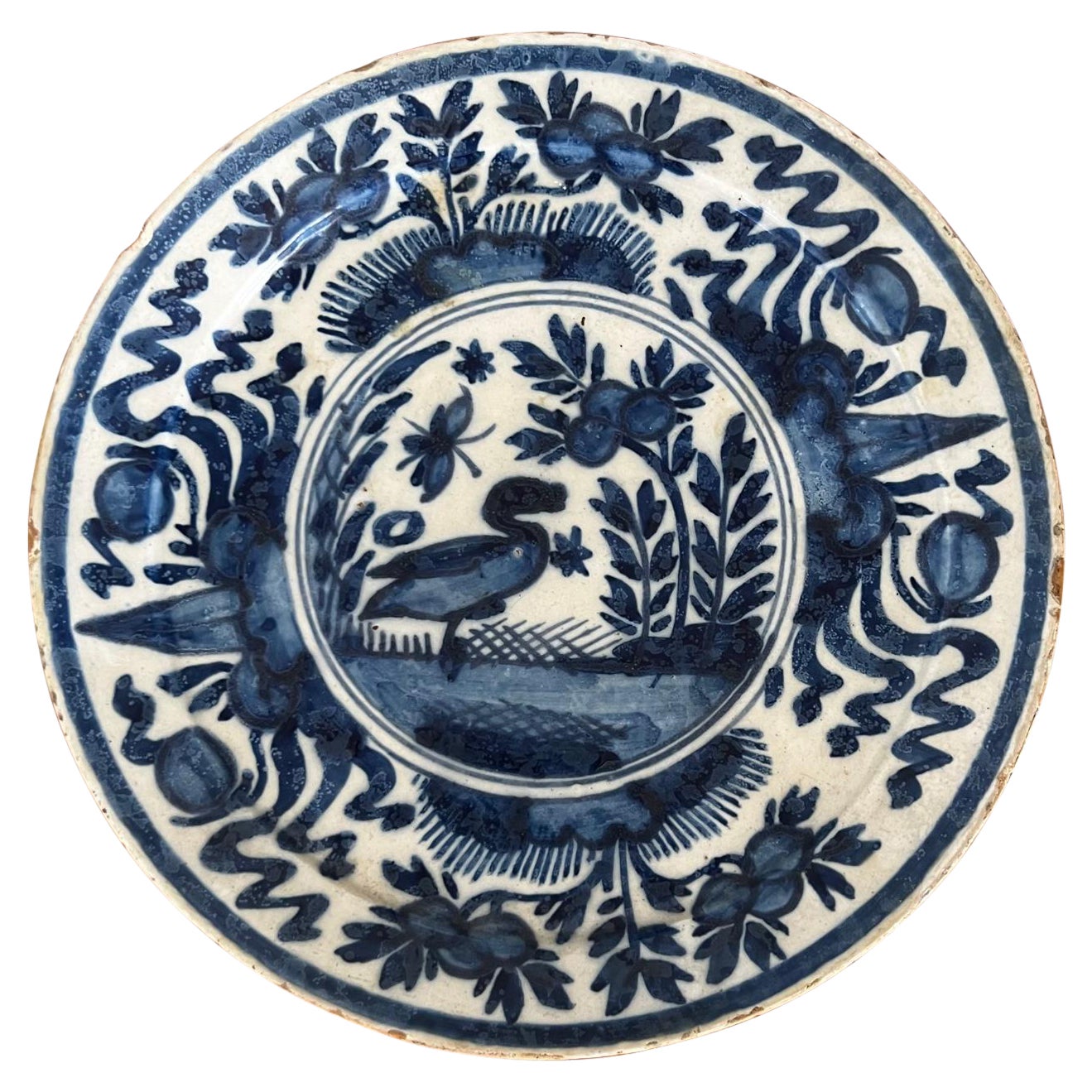18th Century Delft Dutch Delftware Blue and White Cabinet Plate 