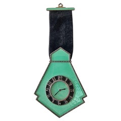 An Art Deco Silver and Green Guilloche Enamel Wall Clock by Schild