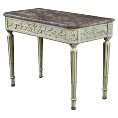 A French Late 18th Century Blue Painted Console Table with Grey Marble Top