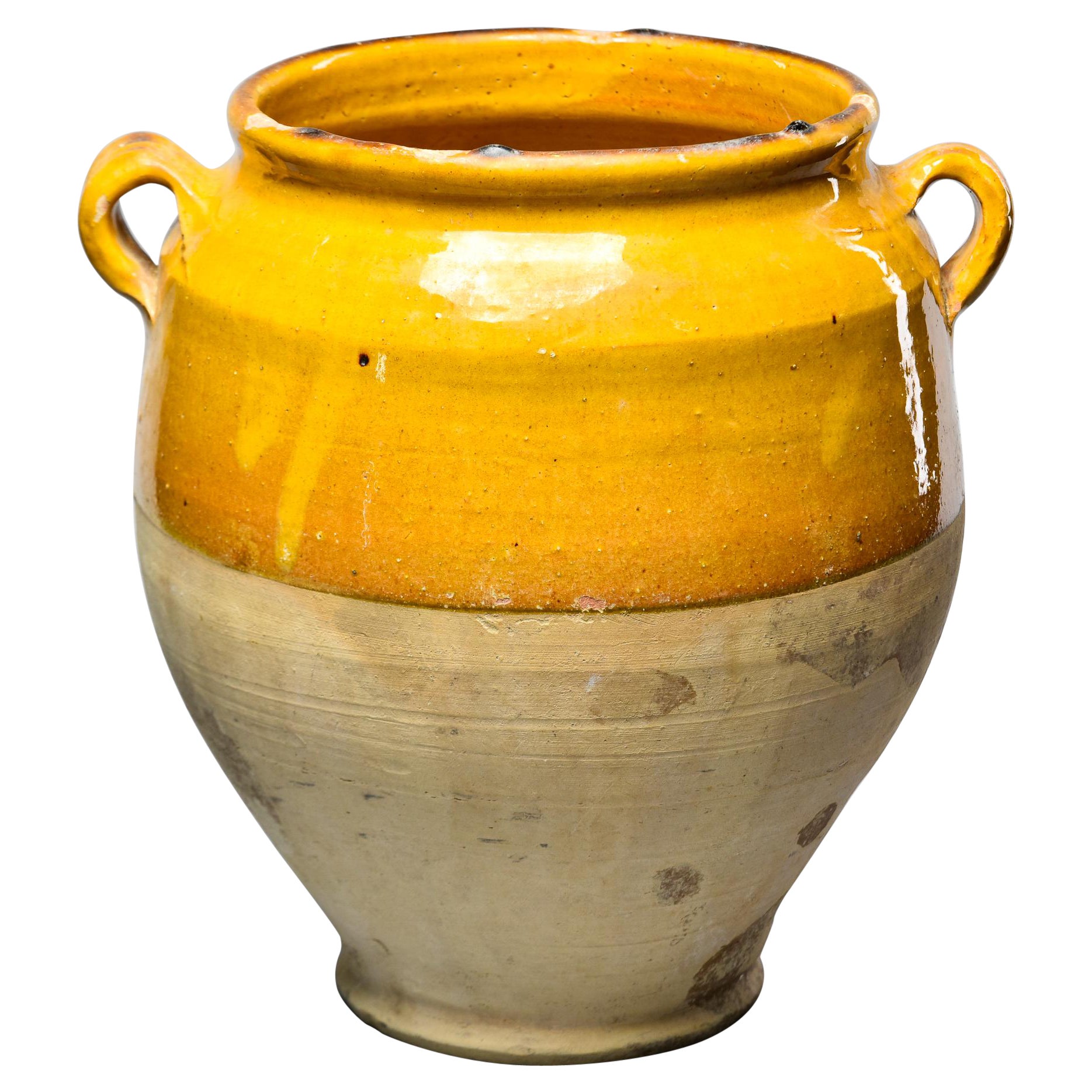 Early 20th C Rustic French Mustard Glazed Confit Jar 