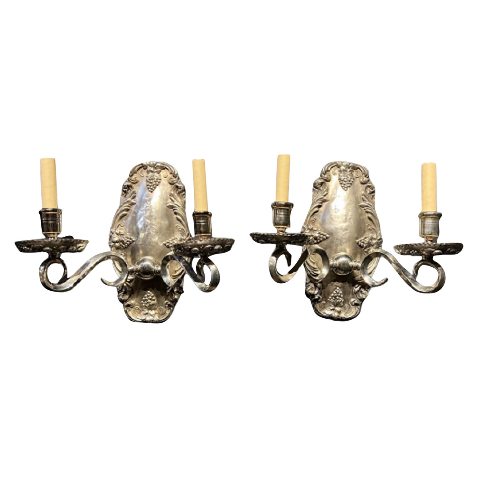 1920’s Caldwell Silver Plated Sconces with Grapes design  For Sale