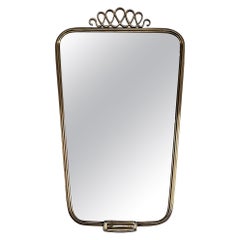 Italian Vintage Wall Mirror with Brass Frame and Detail in Giò Ponti Style, 1970