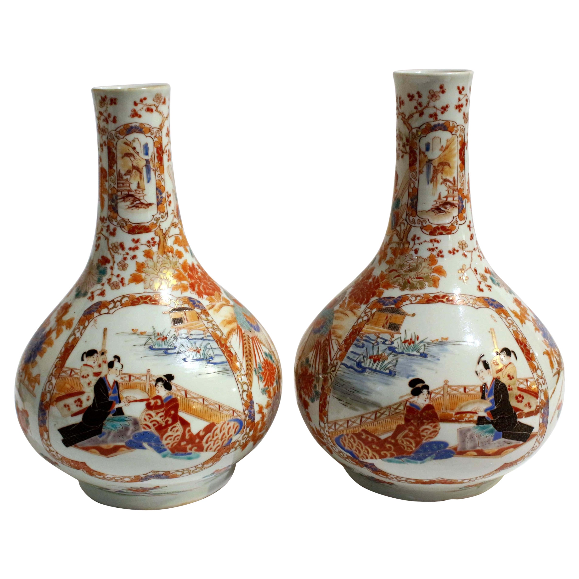 Circa 1890 Pair of Japanese Imari Vases For Sale