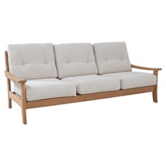 Mid-Century French Oak and Boucle Sofa