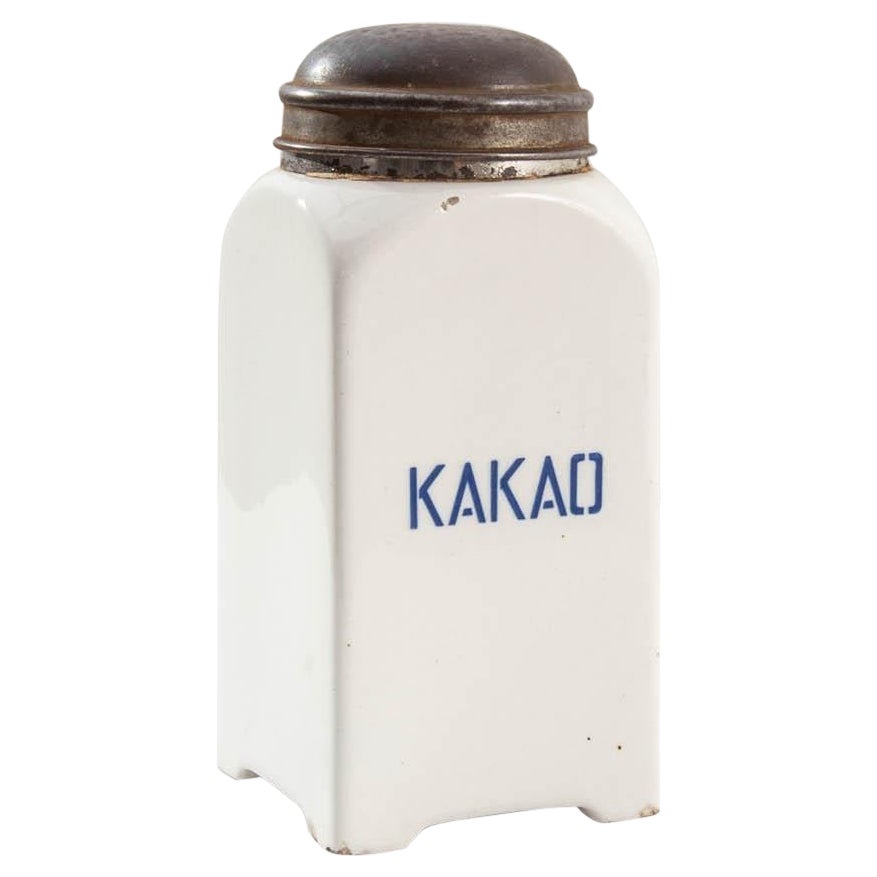 Porcelain Cocoa Canister with Metal Lid For Sale