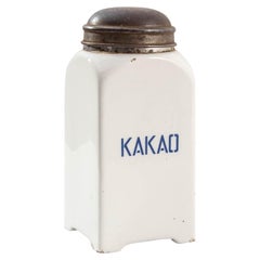 Used Porcelain Cocoa Canister with Metal Lid