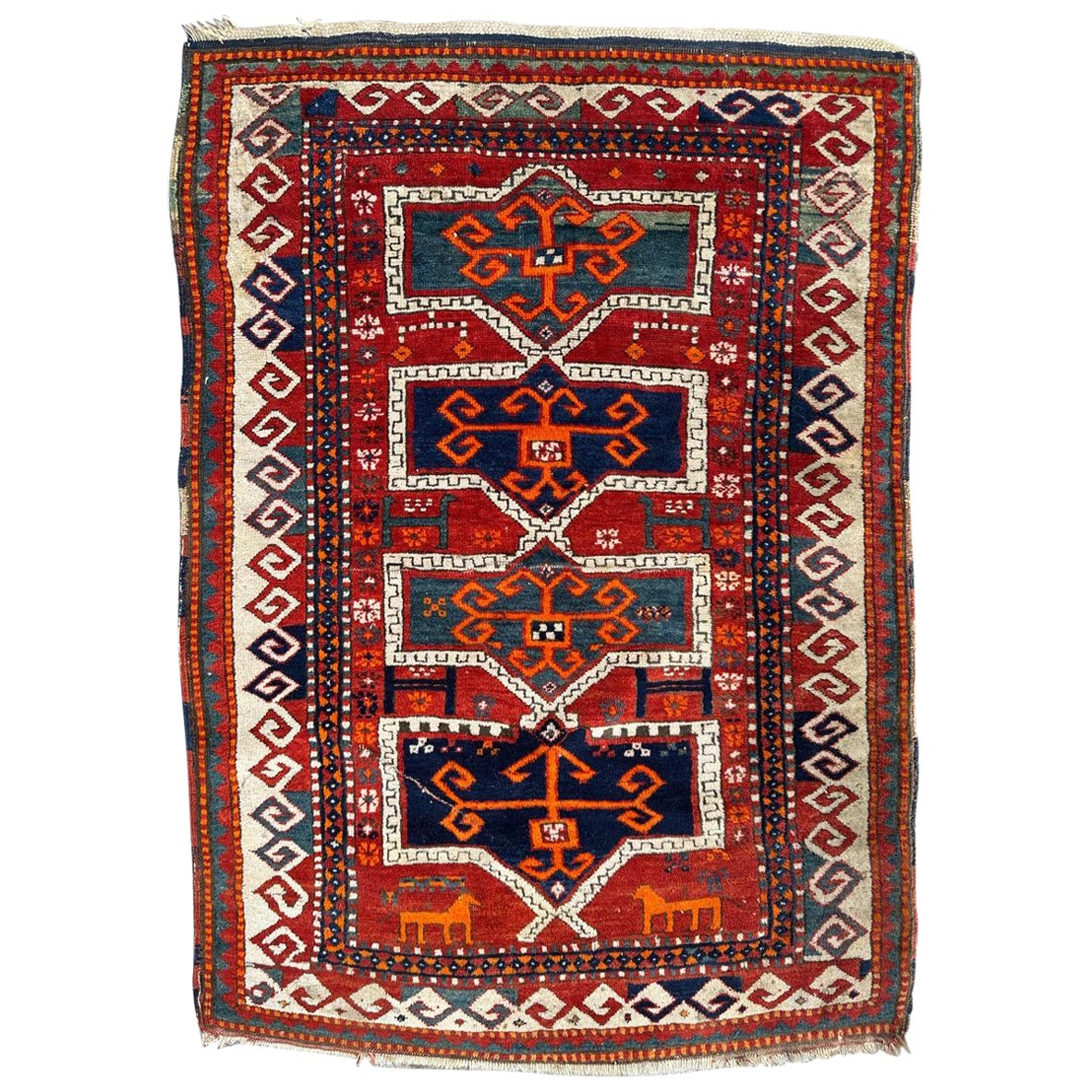 Bobyrug’s Pretty early 20th century Kazak rug  For Sale