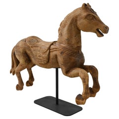 1900s Belgian Wooden Horse on Metal Stand
