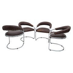 Vintage Set of Four Giotto Stoppino Modern Metal Chrome Dining Chairs for Kartell, 1970s