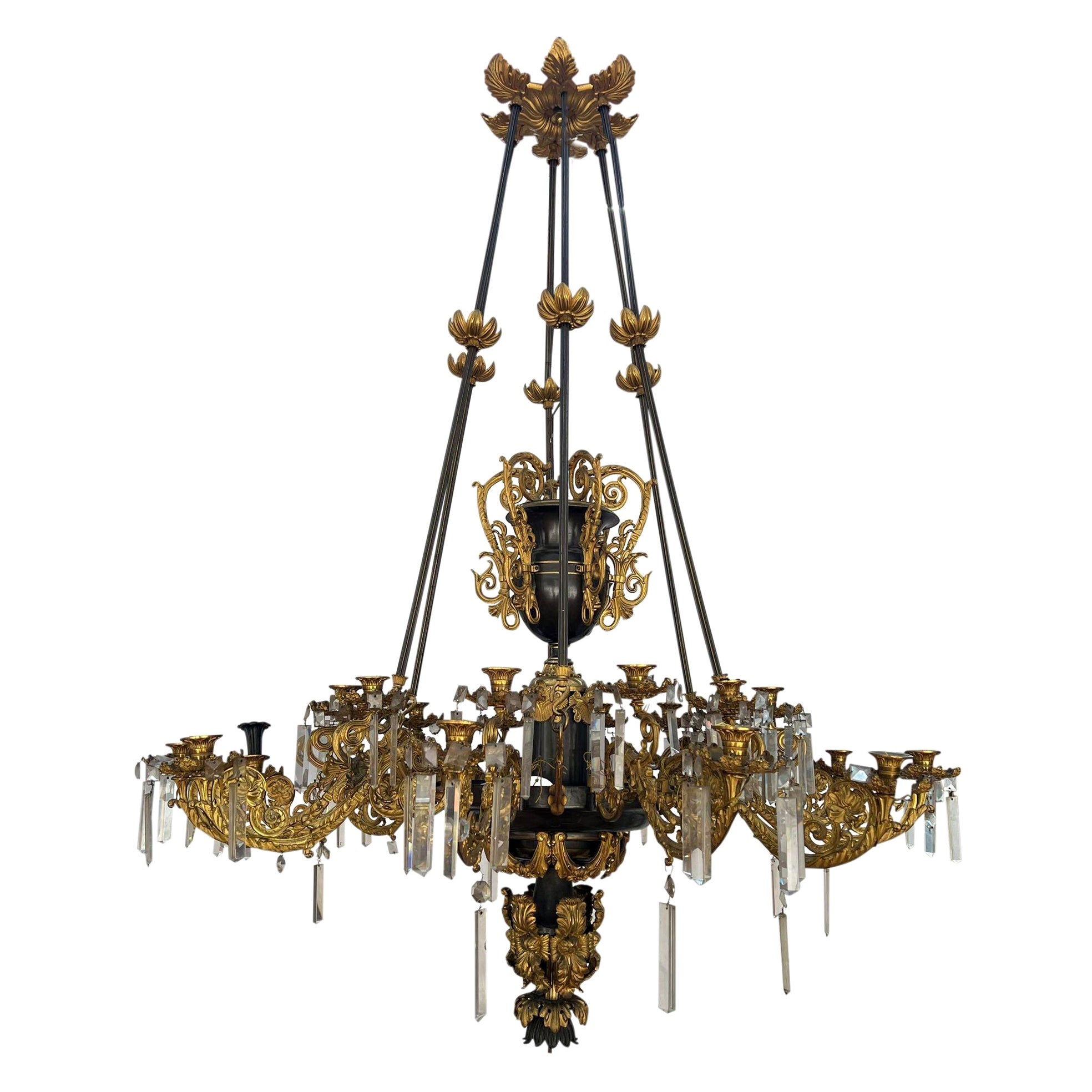 Louis XVI style bronze and ormolu chandelier, circa 1860 For Sale