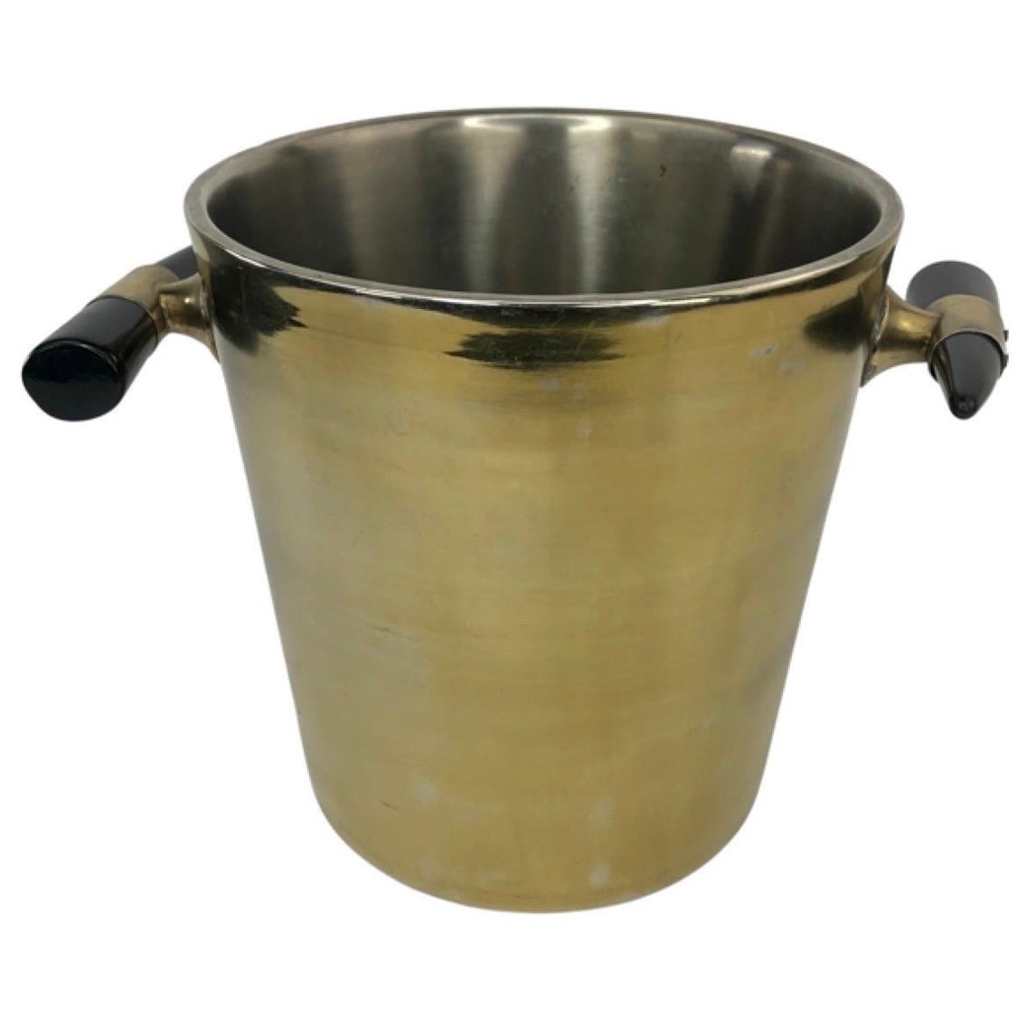 Vintage Mid Century Ice Bucket with Faux Horn Handles For Sale