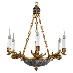 Lustre Swan en bronze doré et cristal de style Empire français