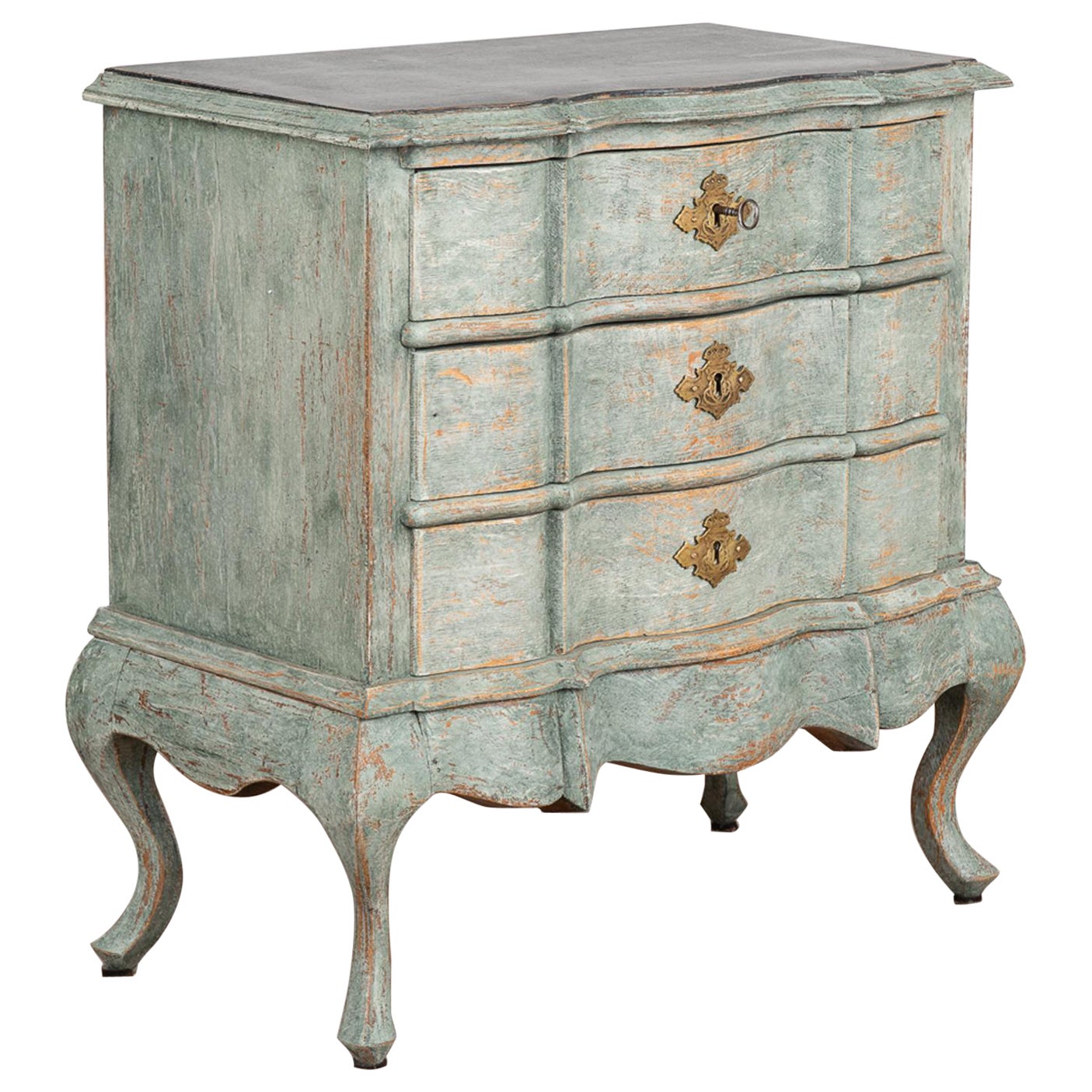 Blue Rococo Small Oak Chest of Drawers, Denmark circa 1750-70