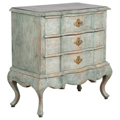 Used Blue Rococo Small Oak Chest of Drawers, Denmark circa 1750-70