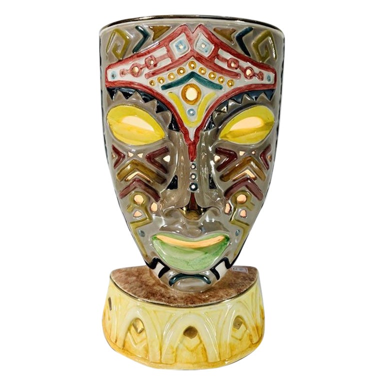 TASCA italian lamp in porcelain masque multicolor painted circa 1950 For Sale