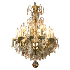 Large bronze and crystal with rock crystal chandelier 